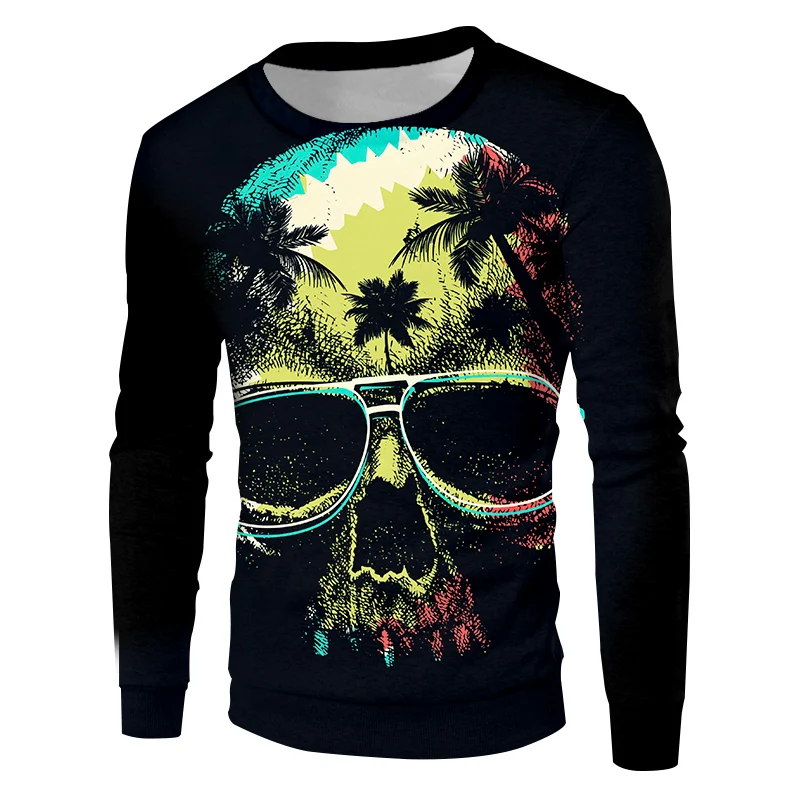 

UJWI Man Harajuku Loose Sweatshirt 3D Black Glasses Skull Mens Favorite Tops Suppliers Casual Best Selling Pullover