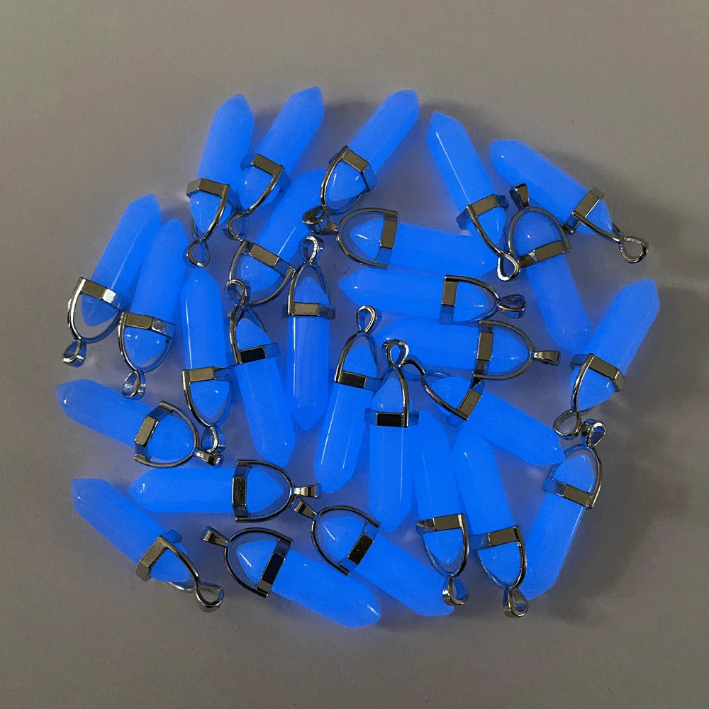 

fashion 24pcs Blue Luminous crystal pillar pendulum stone Pendants & necklaces for Jewelry making charm accessories wholesale