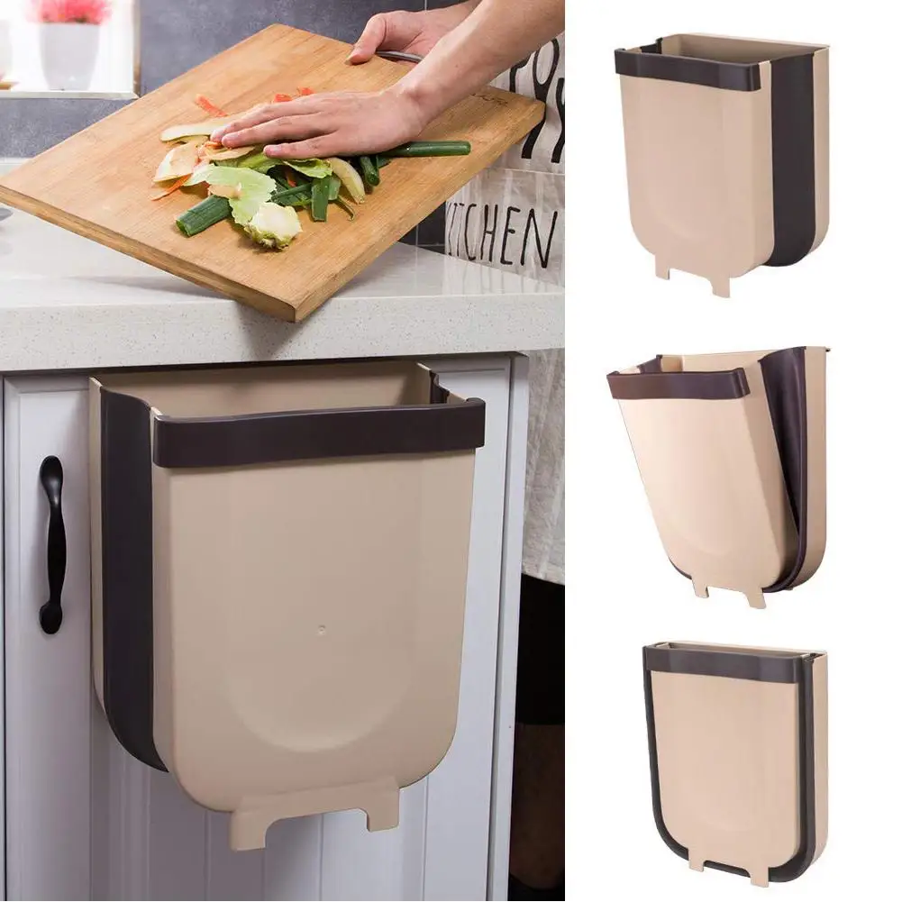kitchen Trash Bin Wall Mounted Plastic Hanging Can Kitchen Cabinet Door Storage Box Collapsible Dust Waste | Дом и сад