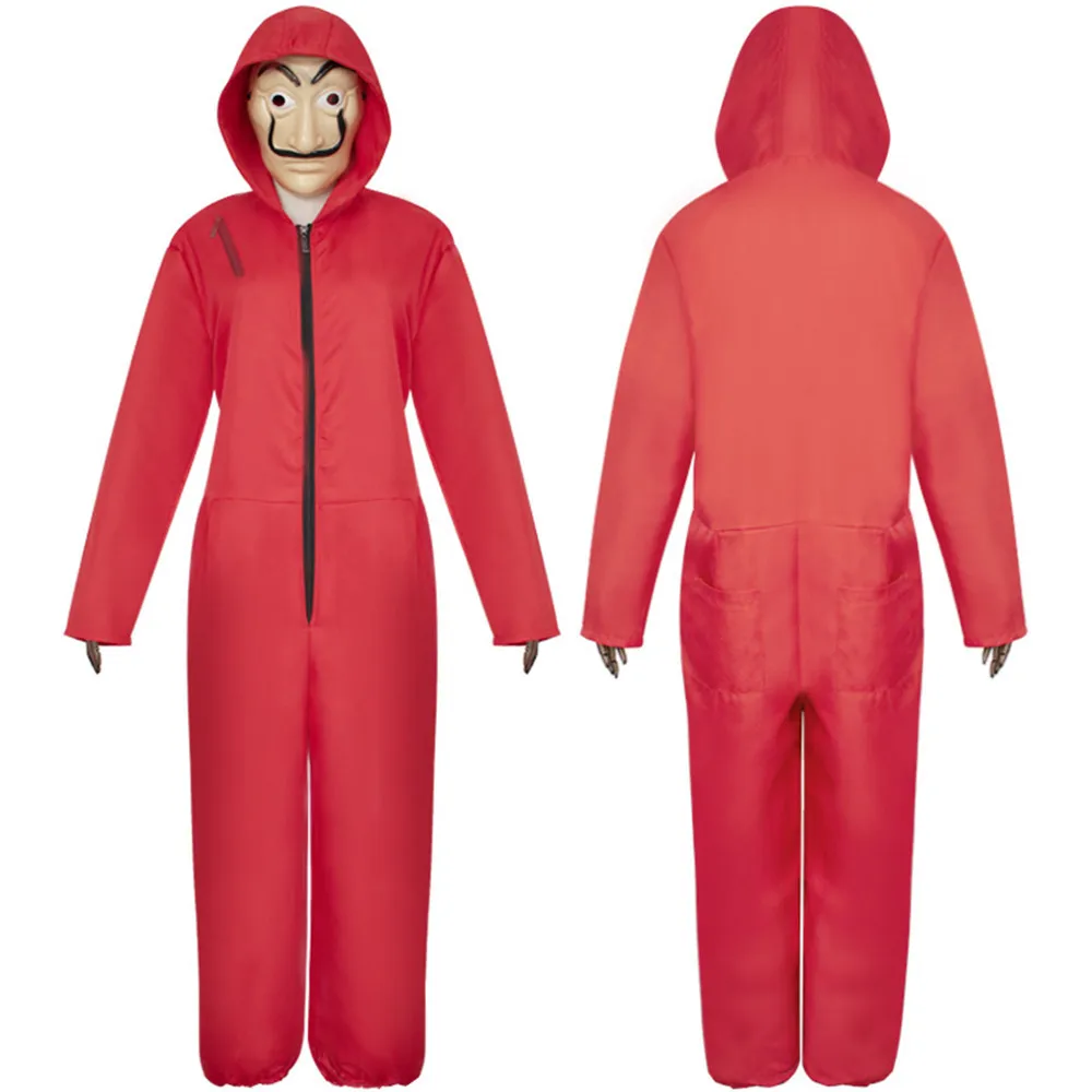 

Cosplay La casa de papel Salvador Dali costume red game uniform adult kids demon Jumpsuits with mask Halloween costume Rompers