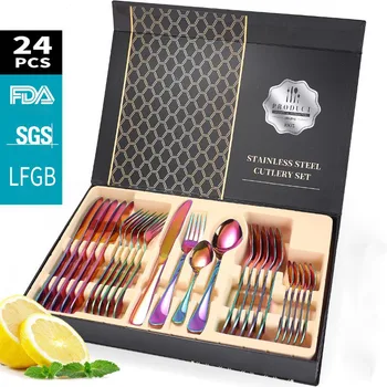 

24 Pcs Dinnerware Set Luxury Stainless Steel Cutlery Set Western Food Knife Fork Spoon Suit Set Dinner Utensils Set Dining Tools