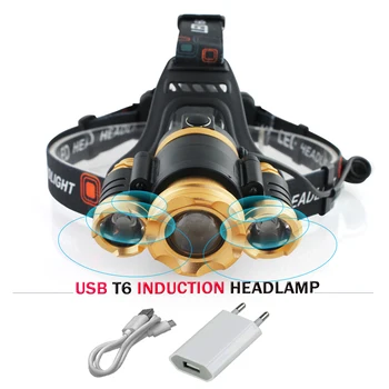 

IR Sensor Induction led head lamp Zoom XML t6 headlamp Micro USB Headlight head torch 18650 Lanterna Portable Lighting headlamp
