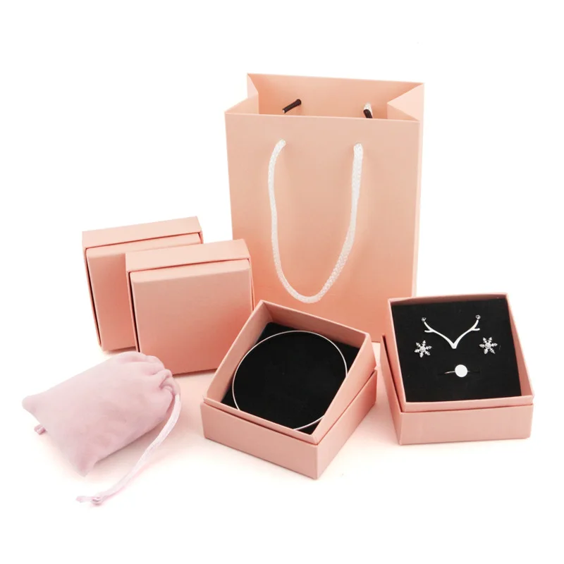 

Pink 3-piece handbag velvet accessory box set square exquisite gift