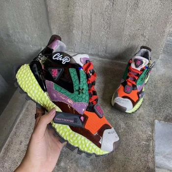 

2020 Women Sneakers Woman Color Mixing Lcae-Up Shoes Woman Thick Bottom Platform Sneakers Ladies Street Shot Dad Shoes
