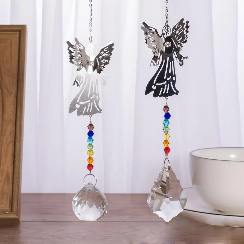 Set of 2 Чакра Кристалл ментальный бабочка витражный орнамент для окна двора сад Автомобильная подвеска-украшение дома Свадьба Рождественский подарок-украшение - Цвет: Set of 2