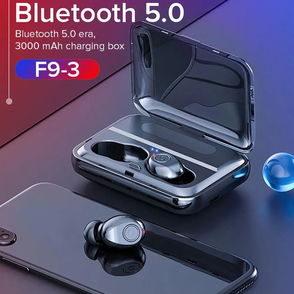 F9 Портативный наушники-вкладыши TWS с Беспроводной Bluetooth 5,0 Hi-Fi наушники сенсорный Управление легкая музыка динамик с зарядным устройством