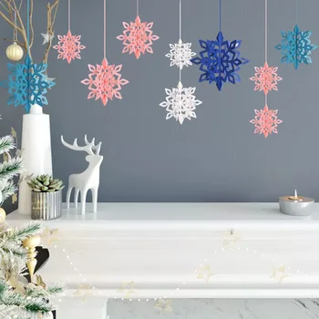 

6pcs/set Winter Snowflake Hanging Ornaments Multiple Colour Snowflake Shape Paper Garland New Year Christmas Party Decoration