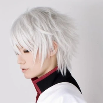 

IPCS Anime Cosplay Wig Male Short Sliver White Costume Gintama Sakata Gintoki Synthetic Hair Cos Wigs Peruca Pelucas BB2