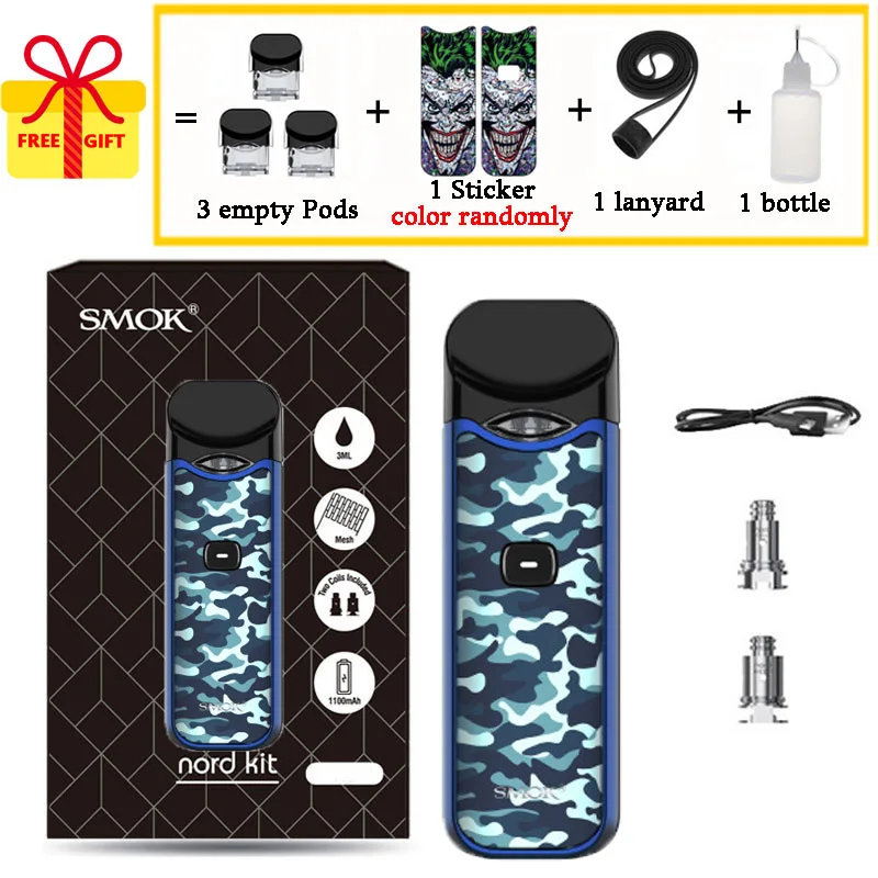 Blue Camouflage Стартовый набор Smok Nord Pod, аккумулятор 1100 мАч, 3 мл, форсунка картриджа, катушка Nord Mesh, электронная сигарета, испаритель - Цвет: Blue Camouflage