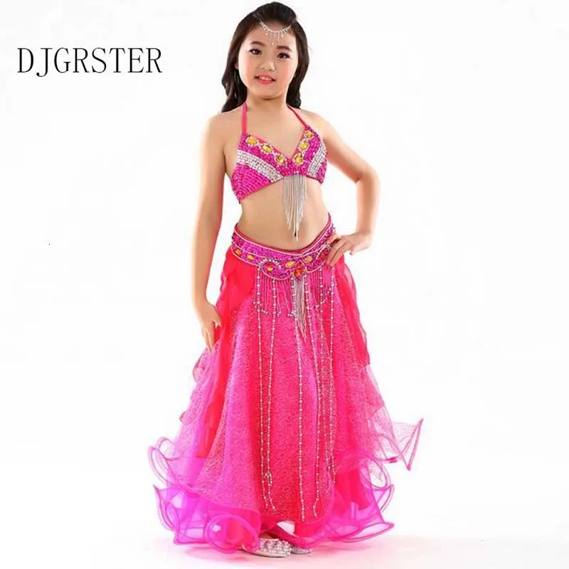 DJGRSTER Children Bellydance Dress Kids Belly Dancing Costume for Stage Competition Girl Ballroom Dance Dress Indian Dancer Sets (8)