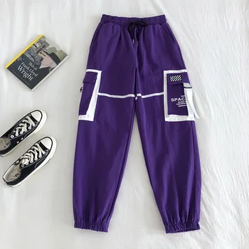 

Individual Embroidered Double Pockets Design Harem Pant Contrast Color Patch Striped Loose Pantalones Casual Trouser