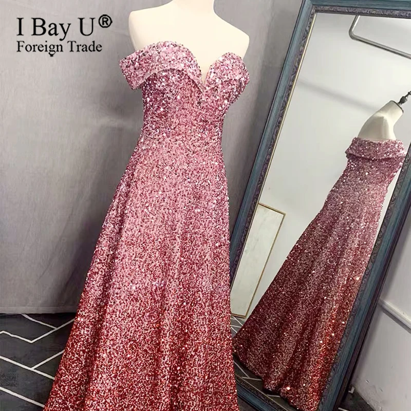 PROD 4000668572339 Long Elegant Sweetheart Backless Womens Formal Gown
A Line Pink Off Shoulder Evening Gown 2021 New Sexy Sequins Evening
Dress