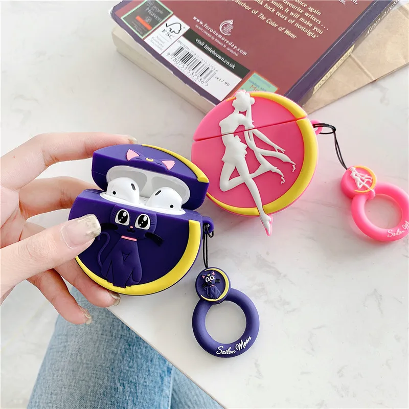 

Sailor Moon Luna Cat Tsukino Usagi Case for AirPods Earphone Headphone Accessories Protection Cover with Finger Ring Strap Gift