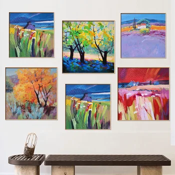 

heavy colored impressionist landscape handmade oil on canvas decorative painting for Living Room Home Decoration