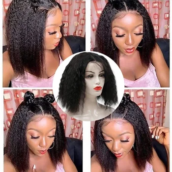 

Brazilian Kinky Straight Wig 13x4 Short Bob Cut Lace Front Human Hair Wigs 150% Density Pre Plucked Blunt Cut Wig Remy Bob Wig