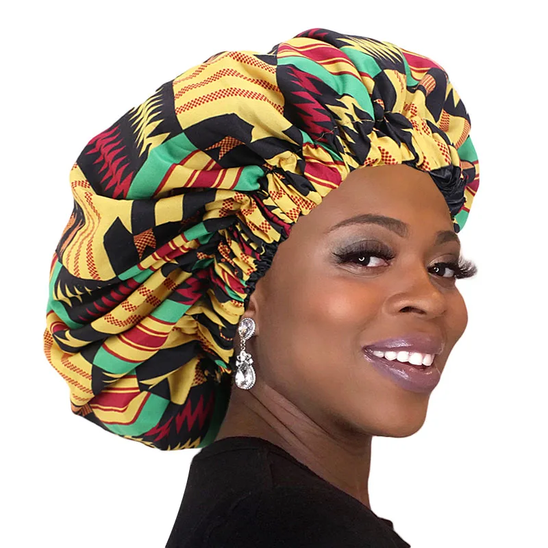 

Extra Large African Pattern Ankara Print Silky Bonnet for Women Satin Lined Night Sleep Cap Ladies Hair Styling Care Hat New