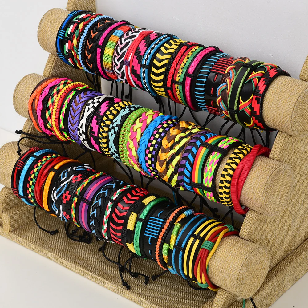 36PCS/Lot Leather Cuff Bracelets For Men's Women's Jewelry Party Gifts Mix Styles Size Adjustable leather bracelets