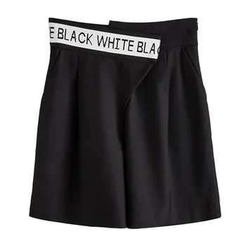 

WOMENGAGA 2020 Summer New Letters Color Matching Waist Was Thin Shorts Female High Waist Straight Tube Loose Casual A613