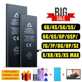 

High quality battery for iphone 6 6S 5S 4 4S 5 5C SE 7 8 Plus X XR XS Max battery durable batteries feel tool