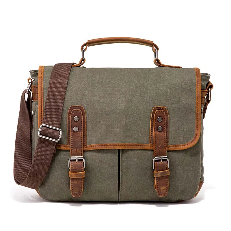Мужские холщовые портфели винтажные мужские сумки-мессенджеры модные мужские сумки-мессенджеры с кожаные деловые портфели портфель - Цвет: green