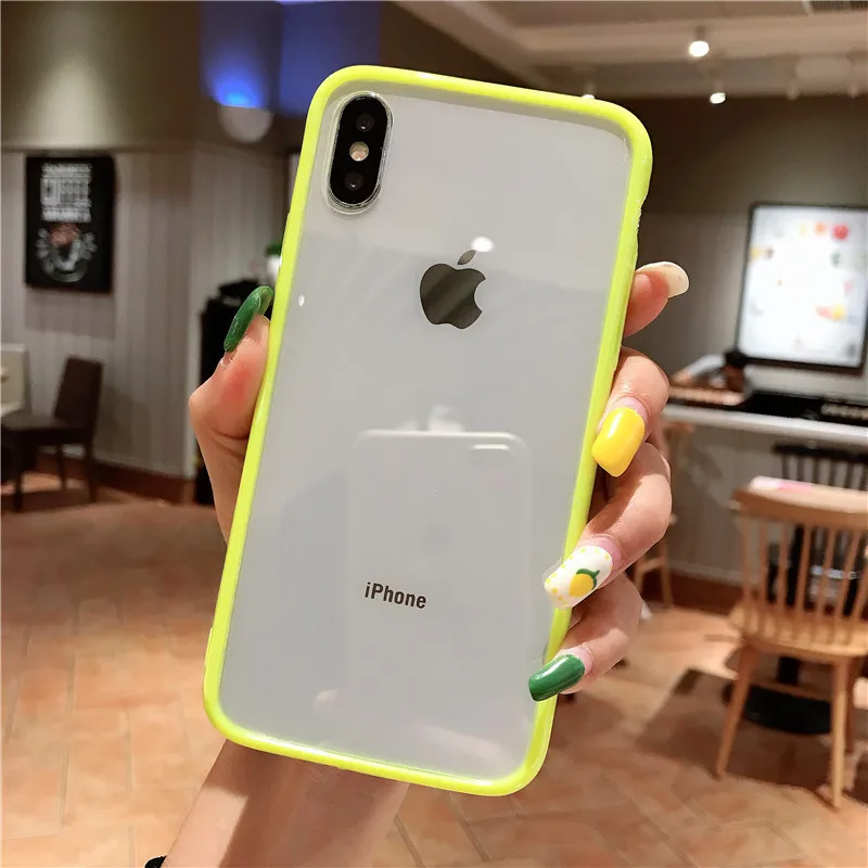 KJOEW прозрачный противоударный чехол для телефона для iPhone 11 Pro Max X XR Xs Max 6 6s 7 8 Plus Мягкий ТПУ акриловый Простой Прозрачный чехол - Цвет: Цвет: желтый