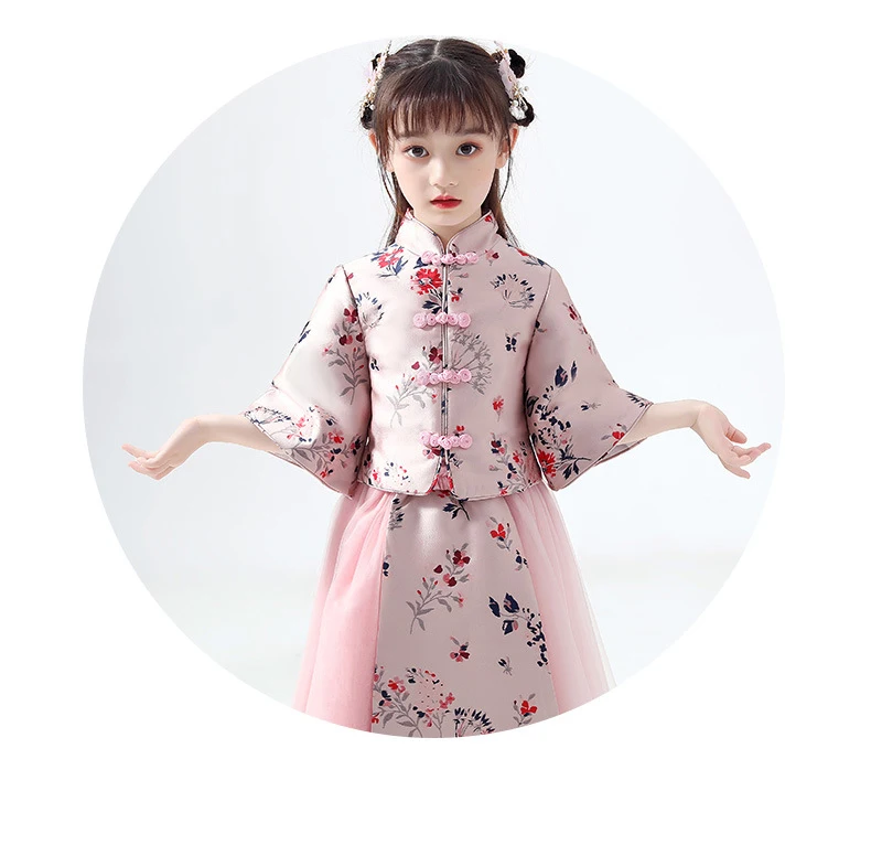 Китайский традиционный костюм в стиле Тан для девочек Hanfu/Детское платье принцессы с вышивкой, Ципао, торжественное платье детский праздничный костюм Ципао для выступлений