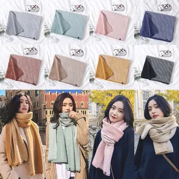 

New Women Stripes Scarves Winter Thicken Warm Knitted Cashmere-like Shawls Wraps