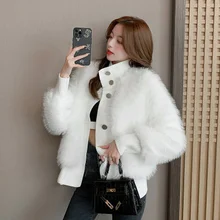  Autumn And Winter New Fur Coat Female Imitation Raccoon Hair Street Fashion Young Faux Fur Jacket Spliced Knitted Sweater Top 