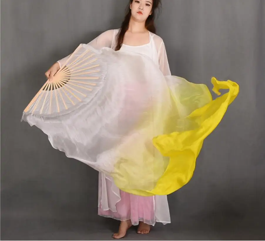 1 Pair 70"x35" Belly Dance Silk Fan Veils White Royal Blue Horizontal Gradient Bamboo Long Fans Veil For Women Kids Wholesale - Цвет: as picture