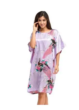 Размера плюс черный Для женщин летние Lounge Robe женские новые пикантные домашнее платье из искусственного шёлка ночной рубашке большой Сорочка свободного кроя халат S002-B - Цвет: lavender