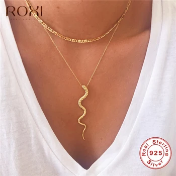 ROXI Genuine 925 Sterling Silve Snake Pendant Necklace Women Gifts Punk Style Charm Gold Choker Necklace Long Statement Jewelry