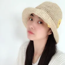 Стиль, Соломенная женская соломенная шляпа, корейский стиль, ручная работа, маленький желтый, студенческий стиль, для путешествий, для взрослых, регулируемый купол