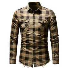 KLV мужские рубашки, приталенная клетчатая рубашка на пуговицах с карманом, топы с длинными рукавами, блузки, вечерние сценические рубашки для певицы, Camisas Masculina