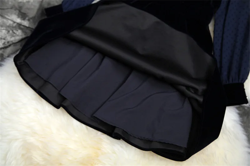 Новое Брендовое модное дизайнерское подиумное осеннее платье для женщин Vestidos с длинным рукавом шифоновое лоскутное винтажное повседневное велюровое платье