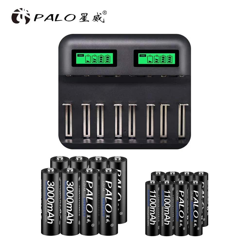 PALO Быстрый ЖК-дисплей USB Smart AA AAA зарядное устройство для AA AAA C D аккумуляторная батарея+ 1,2 в AA AAA аккумуляторные батареи - Цвет: 8AA 8AAA and charger