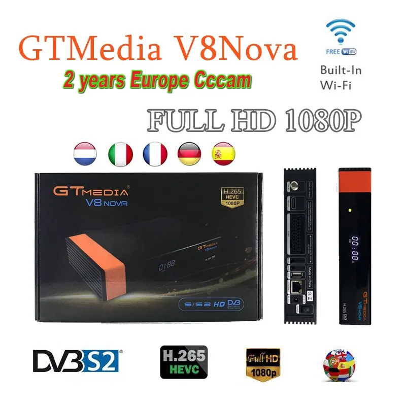

GTMedia V8 Nova DVB-S2 Satellite Receiver H.265 built-in WIFI+2 Year Europe Spain CCcam TV Box New version of Freesat V8 Super