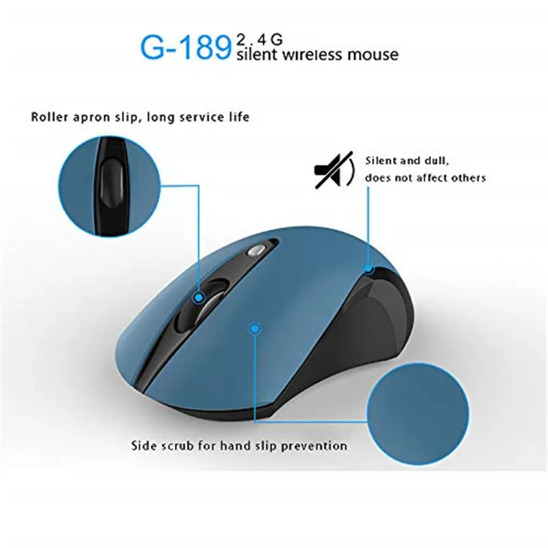 Basix Wireless Mouse 2.4Ghz Silent Computer Mouse 1600 DPI Ergonomic Mause Noiseless USB PC Mice Mute Wireless Mice for Laptop