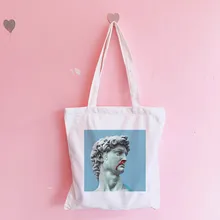 Холщовая Сумка для покупок белая женская сумка с рисунком Давида Винтажная с интересным диагональным крестом в стиле хип-хоп японские сумки на плечо