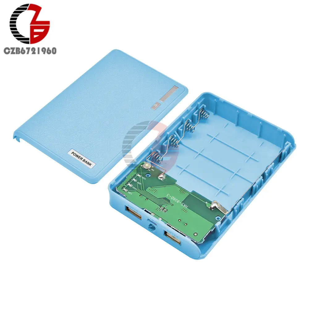 Blue 20000mAh 4X18650 power Bank чехол держатель 5V 1A 2A Dual USB мобильные зарядное устройство Зарядка DIY коробка оболочка для iPhone Android телефон - Цвет: Blue