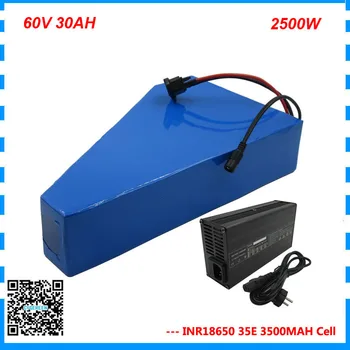 

2500W 60V 30AH Triangle Electric bike battery 60V 28AH ebike bateria with bag use INR18650 35E cell 50A BMS 5A Charger