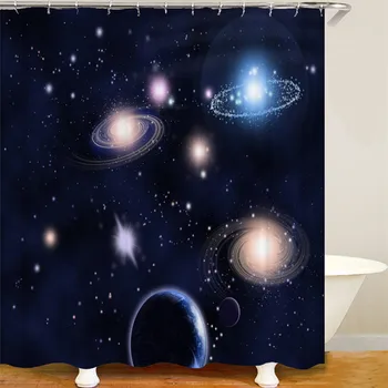 

Space forest green multiple pattern shower curtain, polyester waterproof bathroom curtain