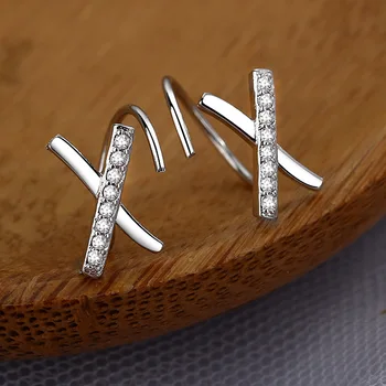 

925 Sterling Silver Zircon Cross Stud Earrings For Women Wedding Jewelry Hypoallergenic eh1354
