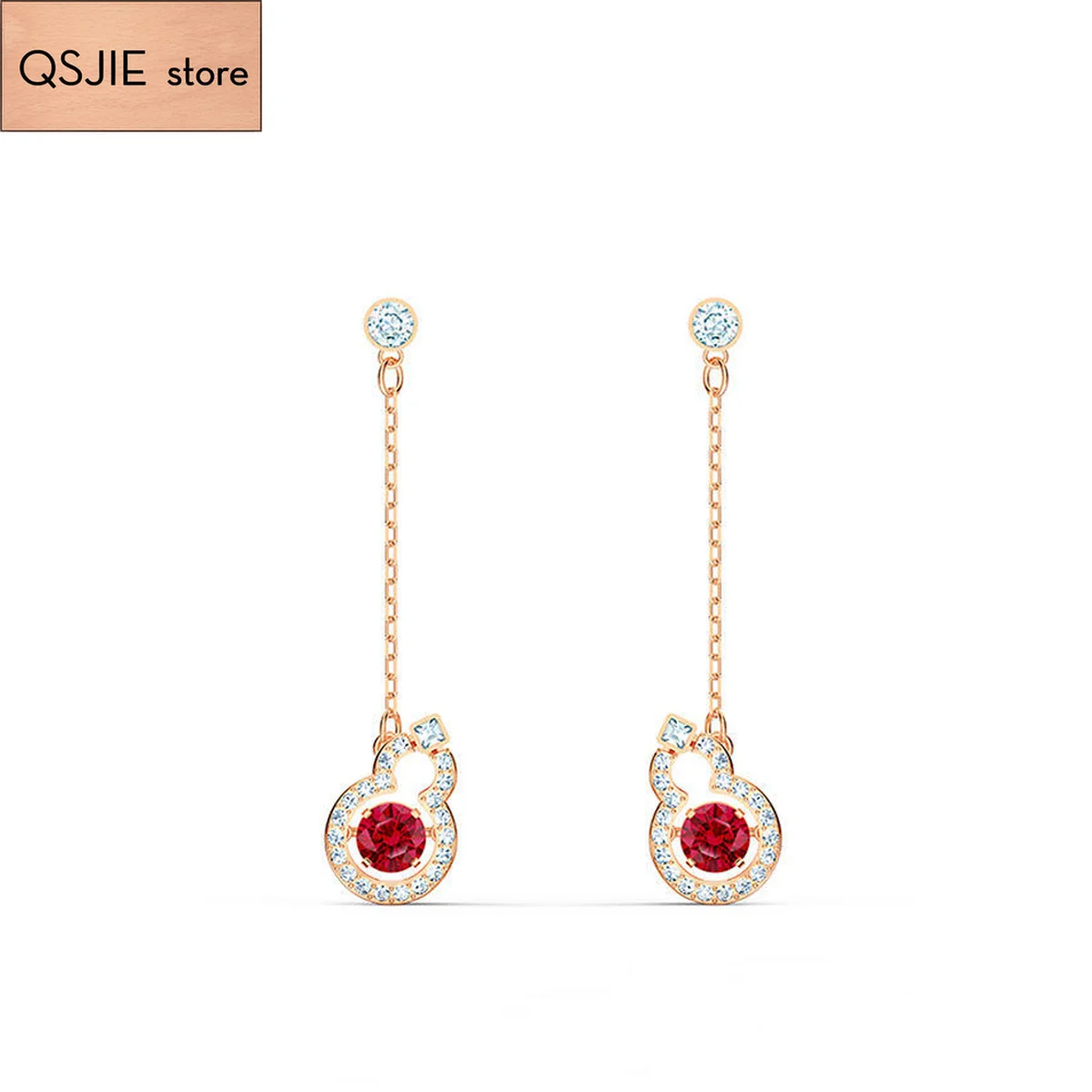 

QSJIE High quality SWA women's luxurious, romantic and gorgeous gourd dance Red Crystal Earrings Glamorous fashion jewelry