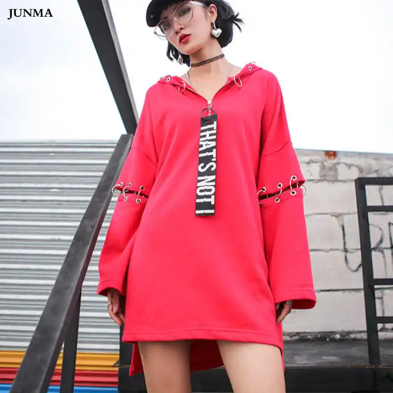 カジュアル黒赤パーカーヒップホップストリートスウェットの潮ブランド金属秋のボーイフレンド女性プルオーバーパーカー パーカー スウェット Aliexpress