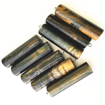 

Hot 50MM Fashion Natural Tiger Eye Stone Pendants Charm Pendulum Cylinder Prism for Women Necklace Jewelry Making 6pcs Wholesale