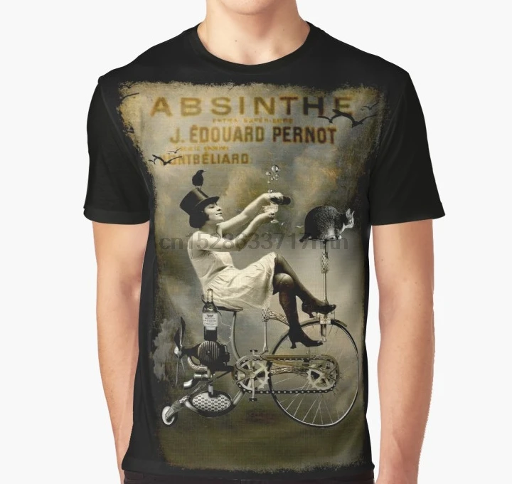 Принт по всему миру, 3D футболка ABSINTHE, абстрактная винтажная рекламная печать Liquor ILLUSIONARY, Большая печать, графическая футболка