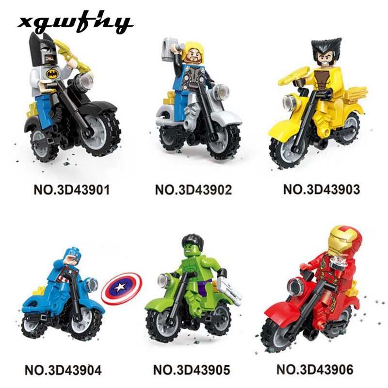

Hot Sale Spiderman Iron Ant Man Figure Motorcycle Super Hero Model Cap Black Panther Building Blocks Set Model Kits JM126