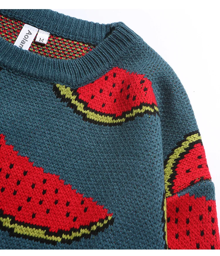 Aolamegs мужской свитер с милой вышивкой с героями мультфильмов, Мужской пуловер с круглым вырезом, свитера в стиле хип-хоп, теплые Универсальные вязаные свитера в стиле ретро, осенняя уличная одежда