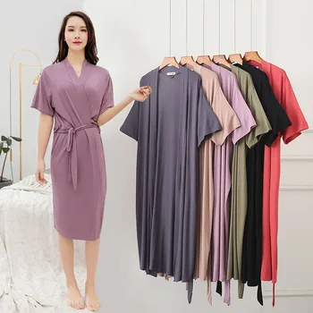 

Women New Nightdress Summer Short Sleeve Solid Color Thin Loose Nightdress Bathing Bathrobe V-Neck Home Clothes