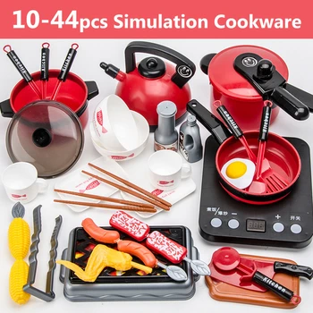 

10-44pcs House Play Kids Kitchen Toys Simulation Miniature Food Cookware Pot Pan Cooking Toys for Girls Boys Gift